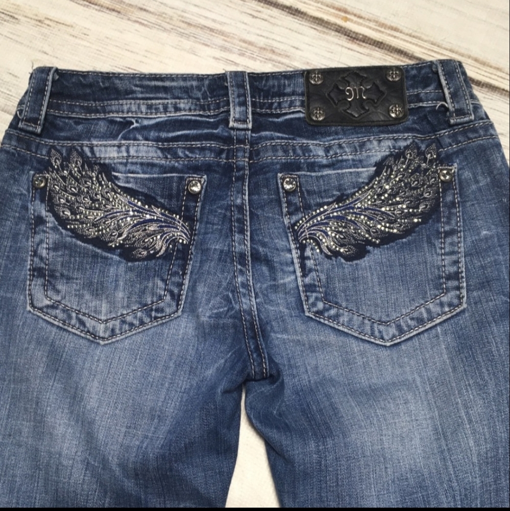 Miss Me Jeans Angel Wing Bootcut Distressed Low Rise Size 28